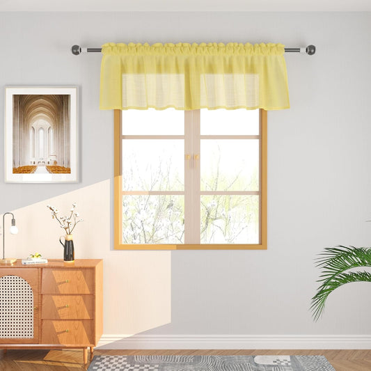 UPOPO Yellow Valance for Windows 16 inch Sheer Linen Textured Short Small Mini Curtains Topper Open Weave Farmhouse Vintage Living Room Bedroom Door Kitchen Bathroom 1 Panel Rod Pocket 52"x16"