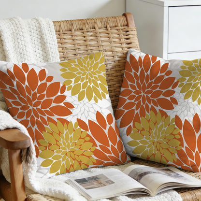 Floral Throw Pillow Covers Bohemian Dahlia Flowers Geometry Graph Modern Soft Cozy Decor Bed Living Room Sofa Rustic Farmhouse Pillow Case Set of 2 Orange Yellow White,18x18 Inch