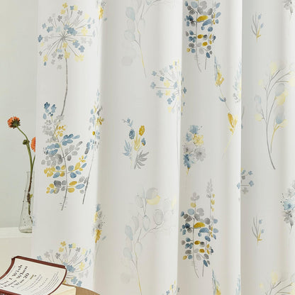 XTMYI Yellow and Blue Floral Spring Curtains for Living Room, Pretty Ditsy Flower Printed Drapes, Summer Decorative Patterned Semi Blackout Window Panels for Sunroom Sliding Glass Door, 52" W x 84" L
