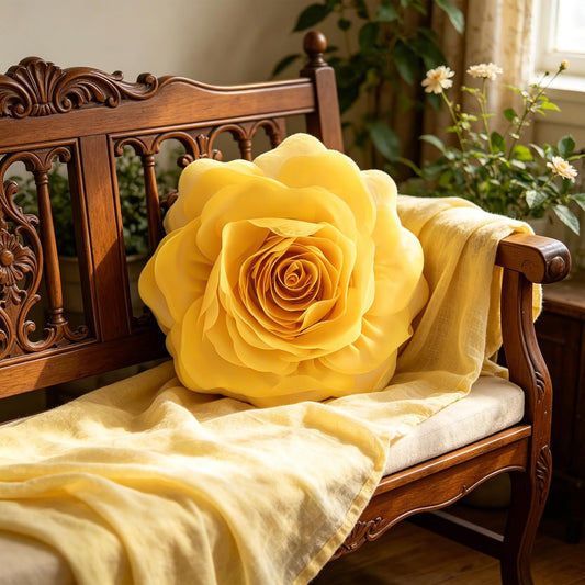 JWH Stereo Flower Throw Pillow Covers Aesthetic Decorative Floral Accent Pillow Cases Round Cushion Handmade Pillowcase for Bedroom Bed Couch Chair Car 12 Inch Bright Yellow