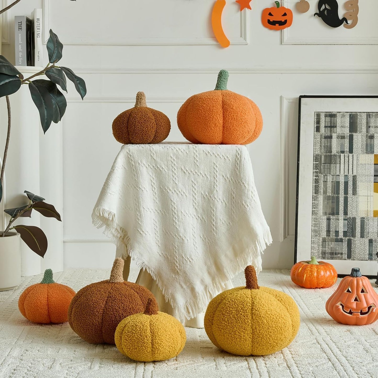 Pumpkin Pillows, Decorative Throw Pillows for Couch Bed, Fall Pillow Home Decor for Bedroom Living Room, Halloween Fall Room Décor (Yellow, 8.6 Inches)