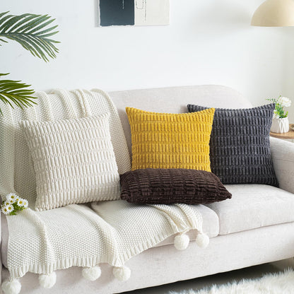 Pack of 2 Corduroy Decorative Throw Pillow Covers 18x18 Inch Soft Boho Striped Pillow Covers Modern Farmhouse Home Decor for Summer Sofa Living Room Couch Bed Mustard Yellow