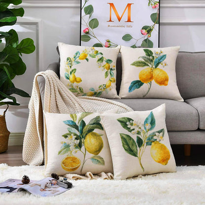 HUASHUZI Summer Pillow Covers Outdoor Waterproof Lemon Decor Yellow Cushions Throw Pillows Case 18x18 Inch Set of 4 Patio Furniture Pillows Decorative for Home Garden Sofa Couch