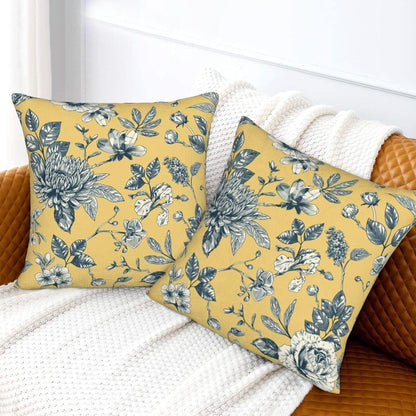 Floral Toile Throw Pillow Covers 18x18 inch Set of 2 Yellow Chinoiserie Flowers Pillow Cases French Country Spring Decorative Cushion Covers for Sofa Couch