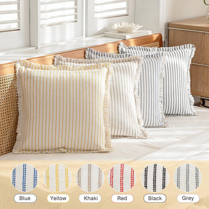 YEENAASY Throw Pillow Covers 12x20 Set of 2 Striped Fringe Pillow Cover Farmhouse Cushion Covers with Tassel Neutral Boho Pillows Decorative Square Pillowcase for Couch Sofa Bed, Yellow