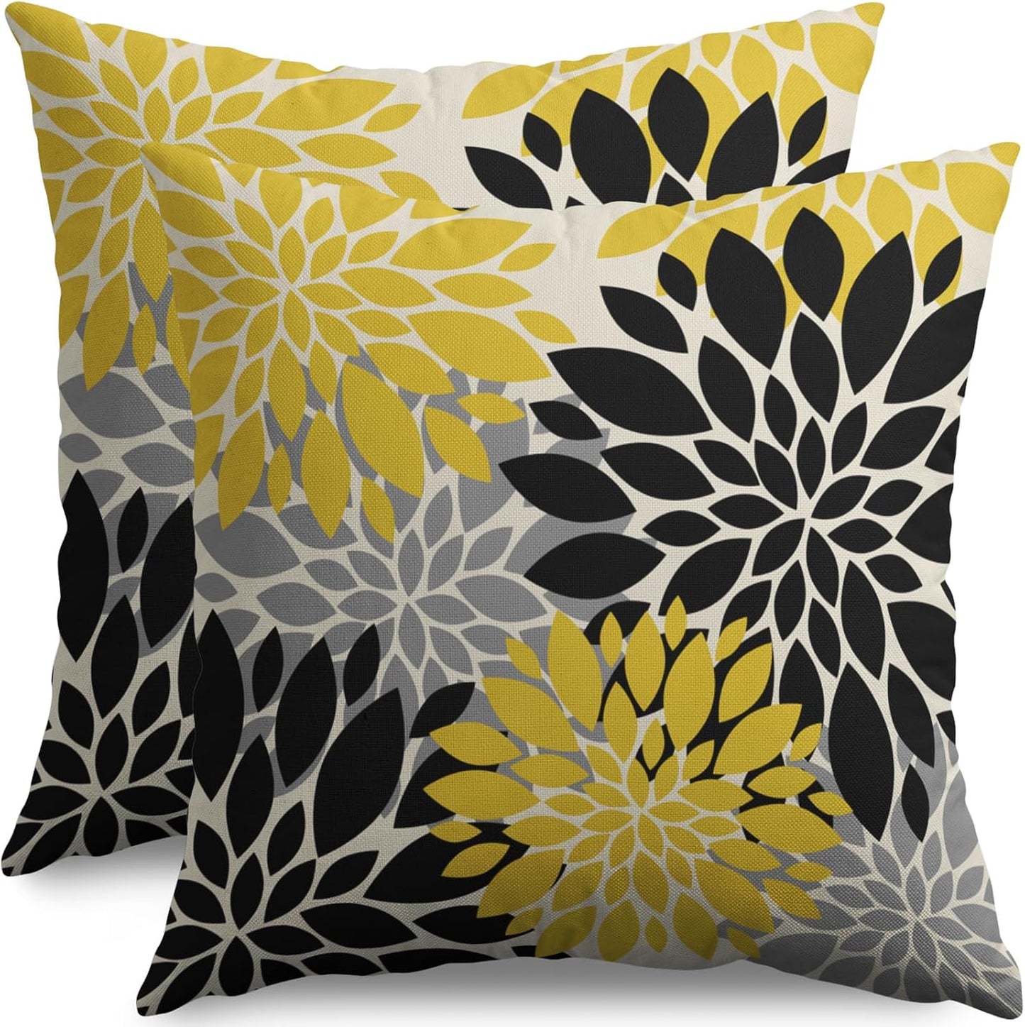Black Light Yellow Pillow Covers 20X20 Inch Set of 2, Spring Summer Floral Dahlia Flower Cream Decorative Throw Pillow Covers Outdoor Modern Farmhouse Cushion Case for Home Couch Sofa Bed Decor