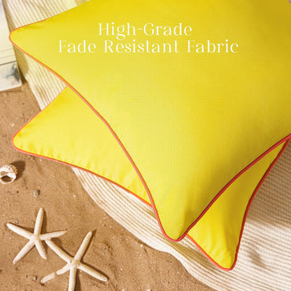 Phantoscope Pack of 2 Outdoor Waterproof Throw Pillow Covers with Contrast Piping, Decorative Square Cushion Case Patio Pillows for Couch Tent, Lemon Yellow 12x20 inches