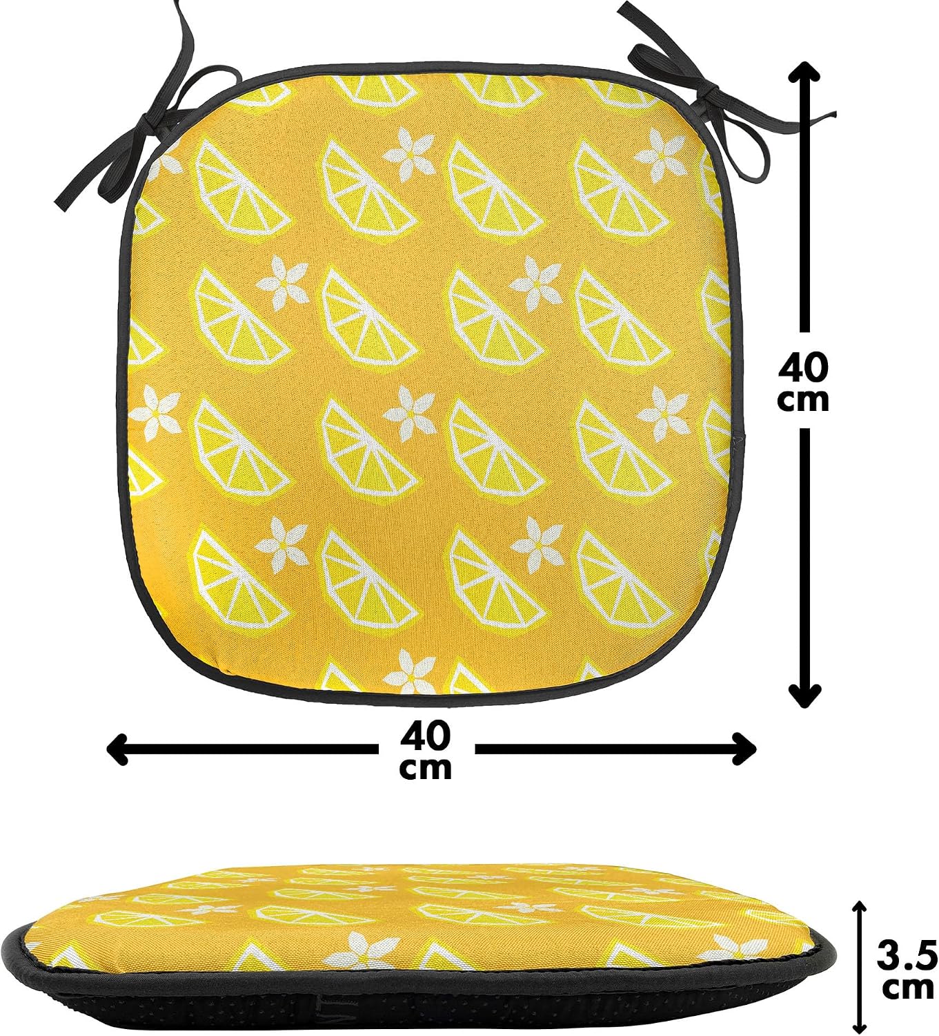 Lunarable Summer Chair Seating Cushion Set of 12, Vibrant Layout of Polygonal Sliced Lemon Flowers, Anti-Slip Seat Padding for Kitchen & Patio, 16"x16", Yellow Earth Yellow