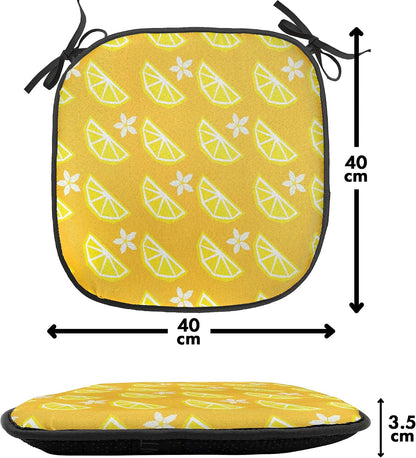 Lunarable Summer Chair Seating Cushion Set of 12, Vibrant Layout of Polygonal Sliced Lemon Flowers, Anti-Slip Seat Padding for Kitchen & Patio, 16"x16", Yellow Earth Yellow