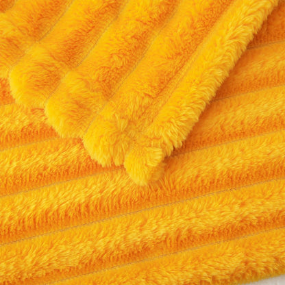 Yellow Fleece Throw Blanket 50”×60” for Couch Sofa Bed,Super Soft Cozy Plush Microfiber Flannel Blanket with 3D Stripes Lightweight for Adults,Woman,Gold