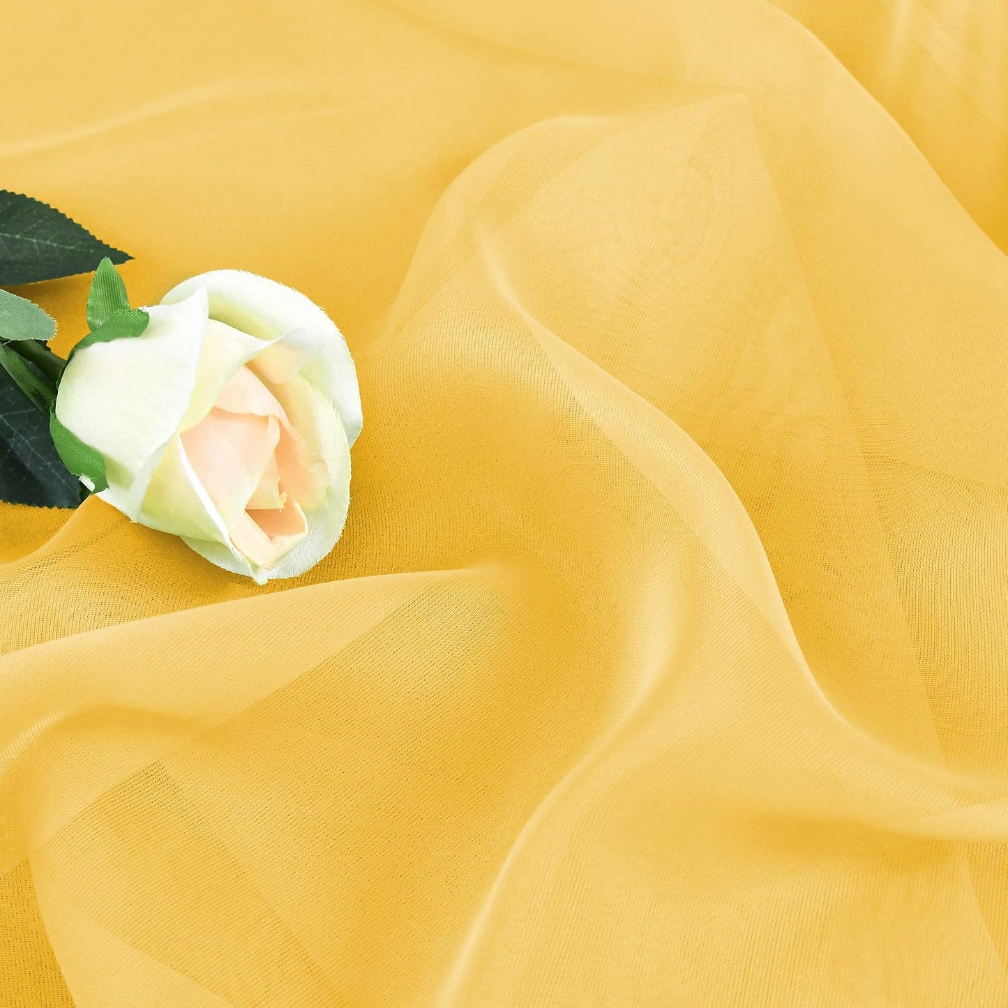 HUTO Dark Yellow Sheer Window Scarf Valance for Girls Room Soft Voile Curtain Scaves Wedding Party Bed Canopy,1 Panel 52 x 144 Inches Long