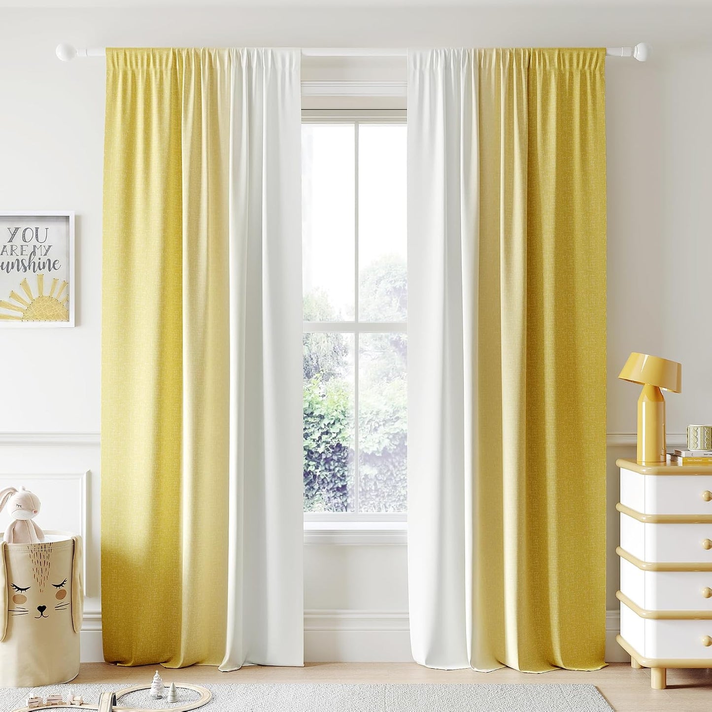 Ombre 100% Blackout Curtains 84 Inches Long 2 Panels for Bedroom Living Room Gold Yellow White Gradient Patterned Room Darkening Thermal Insulated Rod Pocket Window Treatment Drapes