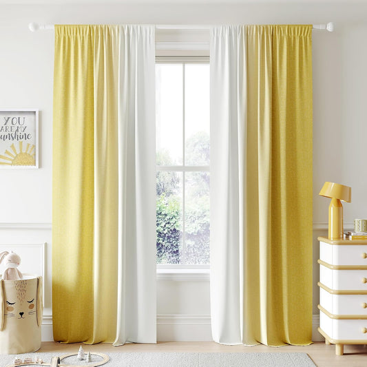 Ombre 100% Blackout Curtains 84 Inches Long 2 Panels for Bedroom Living Room Gold Yellow White Gradient Patterned Room Darkening Thermal Insulated Rod Pocket Window Treatment Drapes