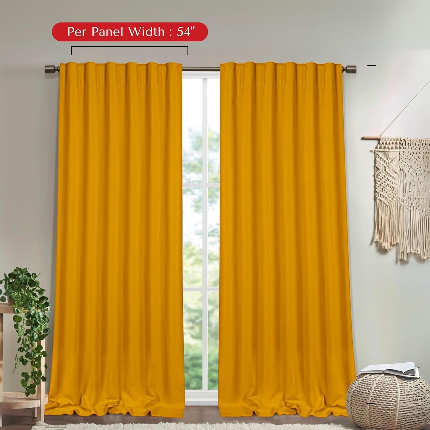 Mustard Yellow Solid Panel Curtains, 84 Inches Long, Set of 2, 100% Cotton, Light Filtering for Privacy, Warm Farmhouse Ambiance, Great for Bedroom, Living Room, 54" W x 84" L