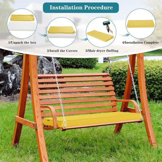 Outdoor Bench Cushion 48 x 18 Inch Thick Waterproof Porch Swing Cushions with Tie Patio Furniture Chair Cushion Bench Pad Color Fastness Backyard Seat Pads, Yellow