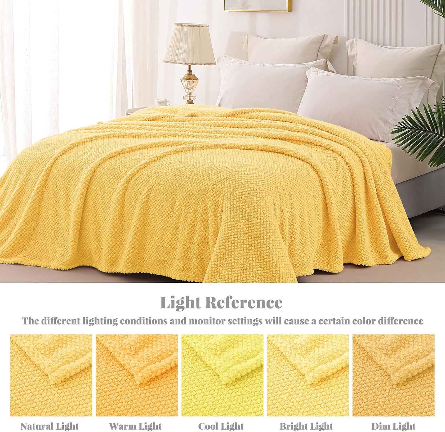 Whale Flotilla Extra Large Fuzzy Fleece Throw Blanket for Couch, 50x70 Inch Fluffy Soft Jacquard Blankets for All Season, Lightweight and Cozy, Yellow
