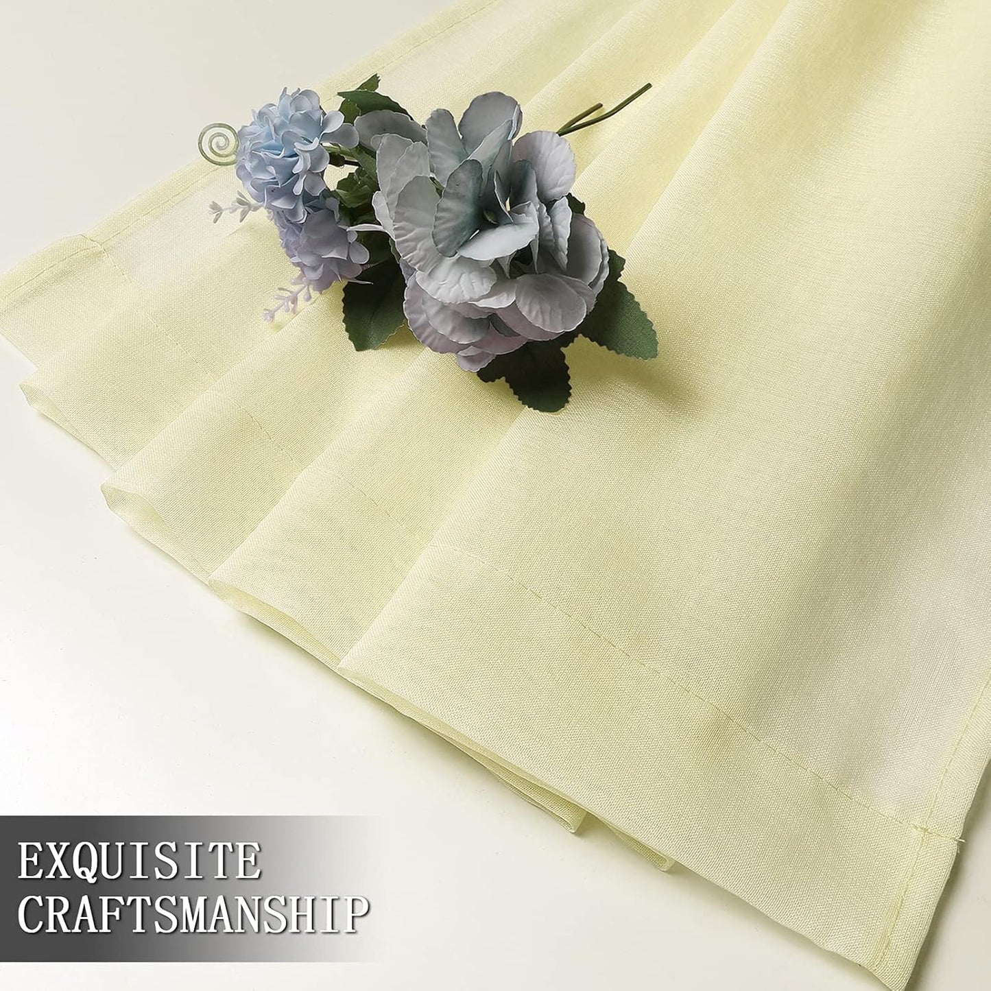 Tollpiz Sheer Curtains Living Room Linen Textured Curtain Sheers Light Filtering Voile Rod Pocket Curtains for Bedroom, 38 x 63 inches Long, Transparent Yellow, Set of 2 Panels