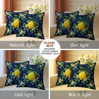 Lemon Throw Pillow Covers Set of 2, Botanical Contemporary Flowers Leaves Summer Yellow with Hidden Zipper Cushion Covers Pillow for Home Living Room Bedroom Dorm Couch Decor 14x14 Inch