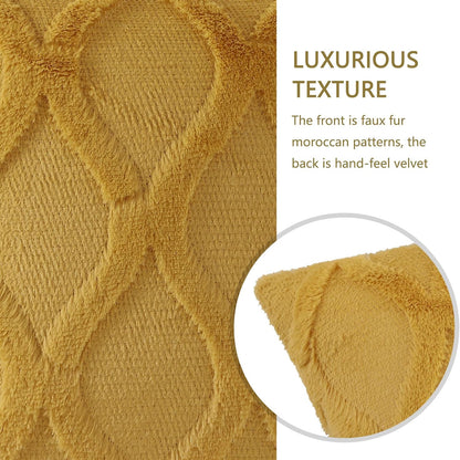 decorUhome Fall Throw Pillow Covers 12x20 Inch Set of 2, Soft Plush Faux Fur Wool Lumbar Mustard Yellow Accent Couch Pillow Covers for Modern Farmhouse Bed Sofa Living Room