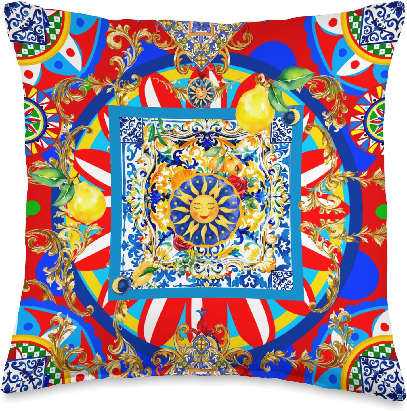 Sun Summer Colorful Lemon Art Throw Pillow