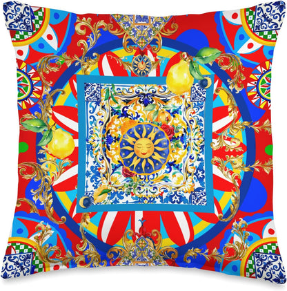 Sun Summer Colorful Lemon Art Throw Pillow