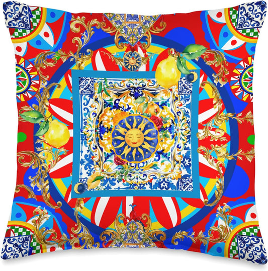 Sun Summer Colorful Lemon Art Throw Pillow