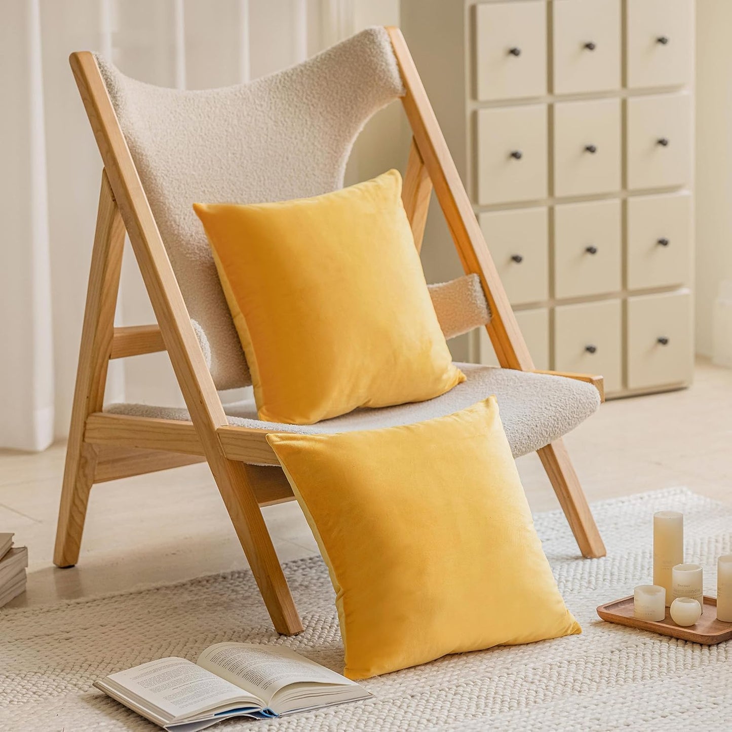 Home Brilliant Yellow Pillow Covers 18x18 Velvet Holiday Decorative Throw Pillows Solid Square Accent Pillowcases for Living Room Couch Bench Summer Decor, 2 Pieces 18 inch(45cm), Yellow