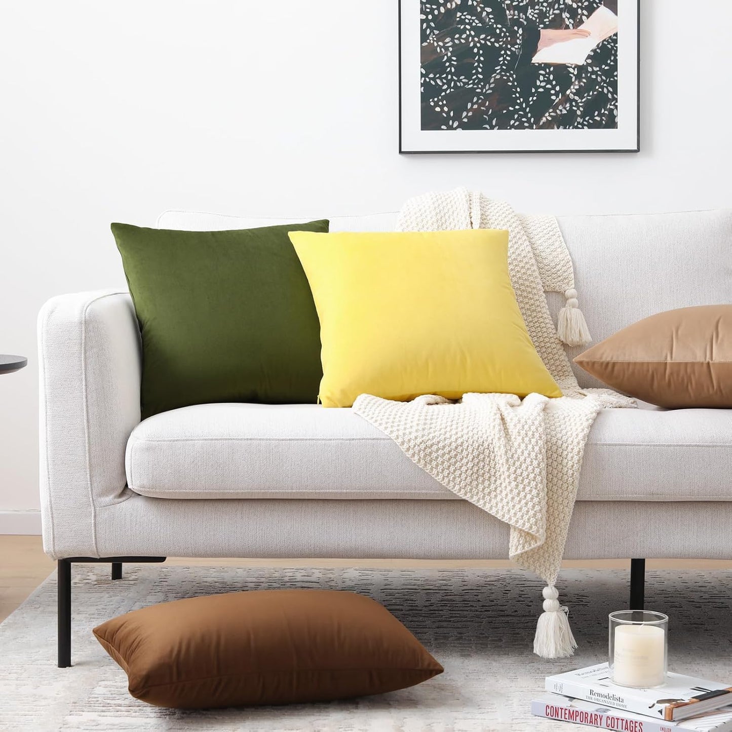 Mixhug Set of 2 Cozy Velvet Square Decorative Throw Pillow Covers for Couch and Bed, Pale Yellow, 18 x 18 Inches
