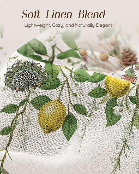 Miss Adola Valance Curtain for Windows - 16 Inch Linen Blend Farmhouse Lemon Bird Valance for Kitchen Living Room Bedroom Bathroom Vintage Country Short Curtain with Rod Pocket, 1 Panel