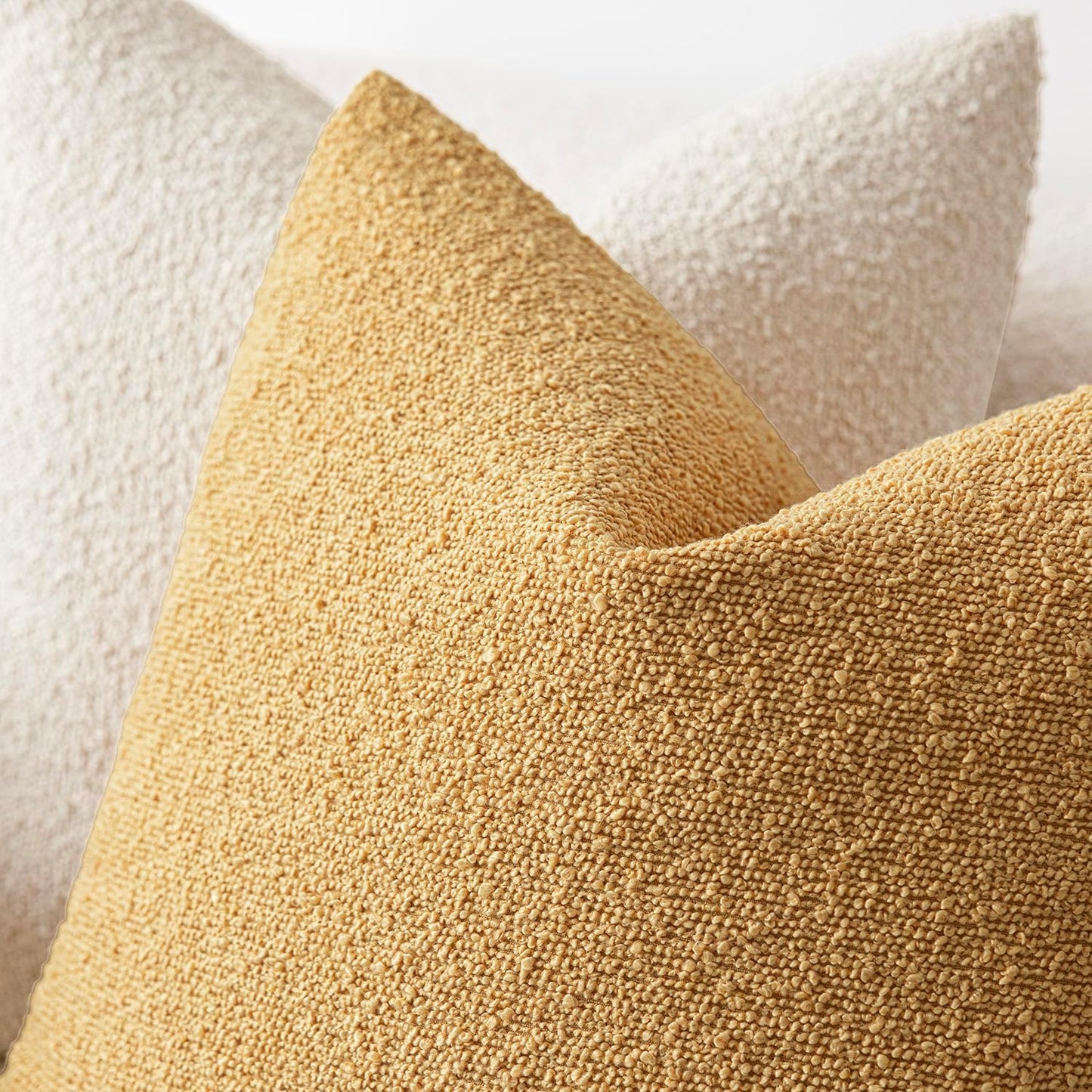 Foindtower Pack of 2 Textured Boucle Throw Pillow Covers Accent Solid Decorative Lumbar Pillow Cases Cozy Couch Cushion Case for Chair Sofa Bedroom Living Room Home Decor 12x20 Inch Light Yellow