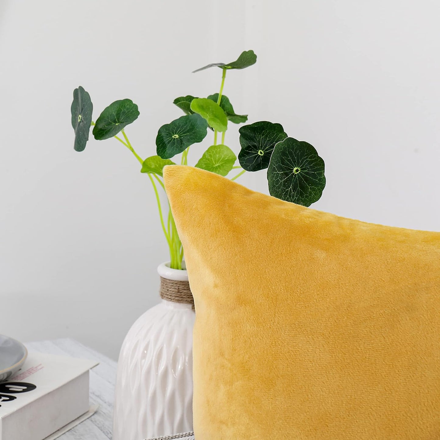 NiNi ALL Decorative Throw Pillow Covers Velvet Soft for Couch Sofa Bedroom Living Room Outdoor Pack of 2 18x18 Inch Yellow