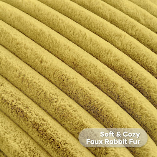 FUTEI Pack of 2 Fluffy Faux Fur Throw Pillow Covers 18x18 Inch Elegant Striped Textured Decorative Cushion Cases Modern Accent Pillow for Couch Bed Living Room, Mustard Yellow