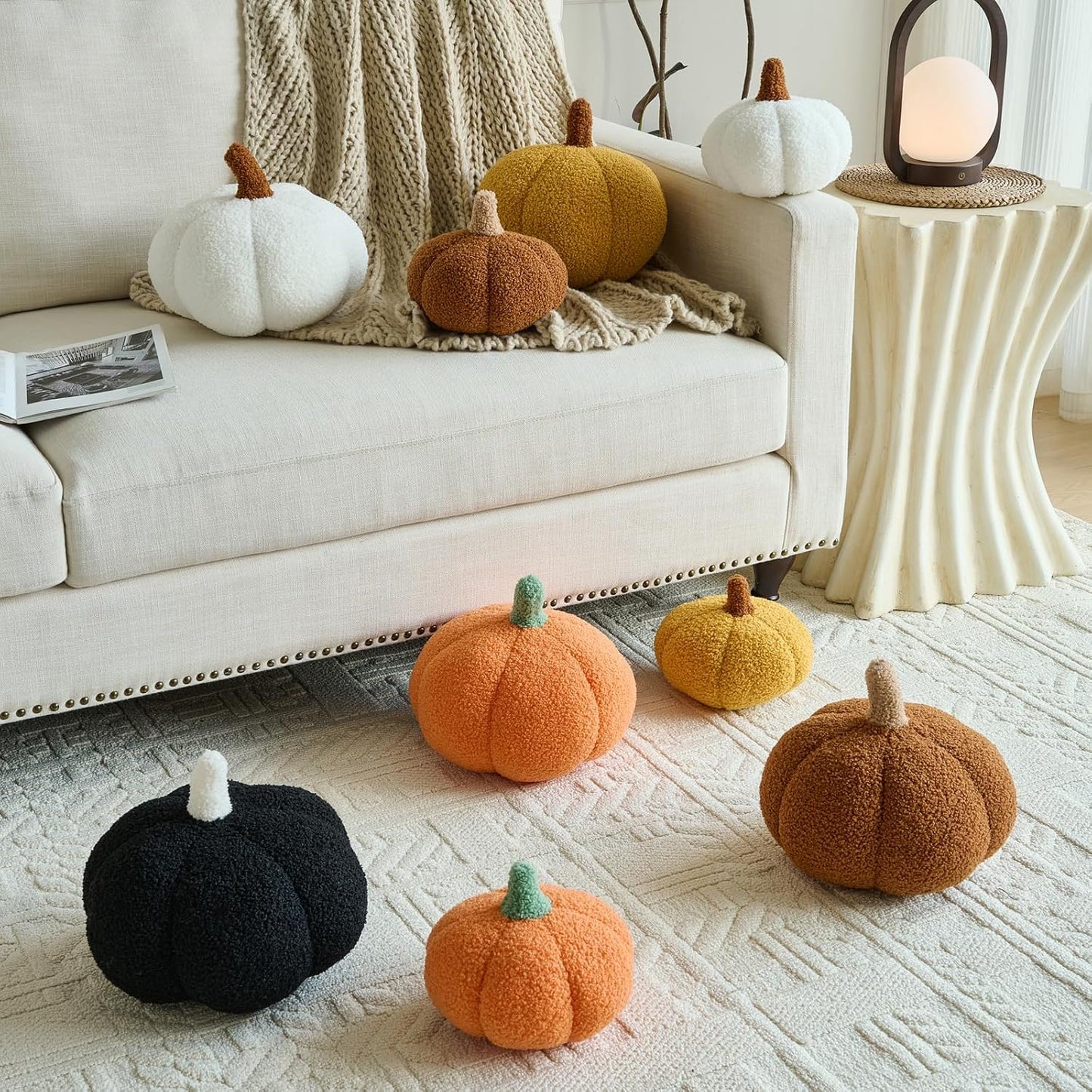 Pumpkin Pillows, Decorative Throw Pillows for Couch Bed, Fall Pillow Home Decor for Bedroom Living Room, Halloween Fall Room Décor (Yellow, 8.6 Inches)
