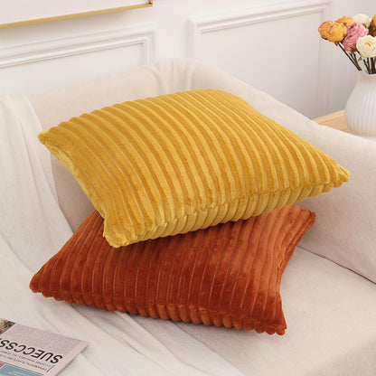 Simmore Decorative Fall Throw Pillow Covers 18x18 Set of 2, Soft Natural Plush Flannel Double-Sided Fluffy Couch Pillow Covers for Sofa Living Room, Mustard Yellow