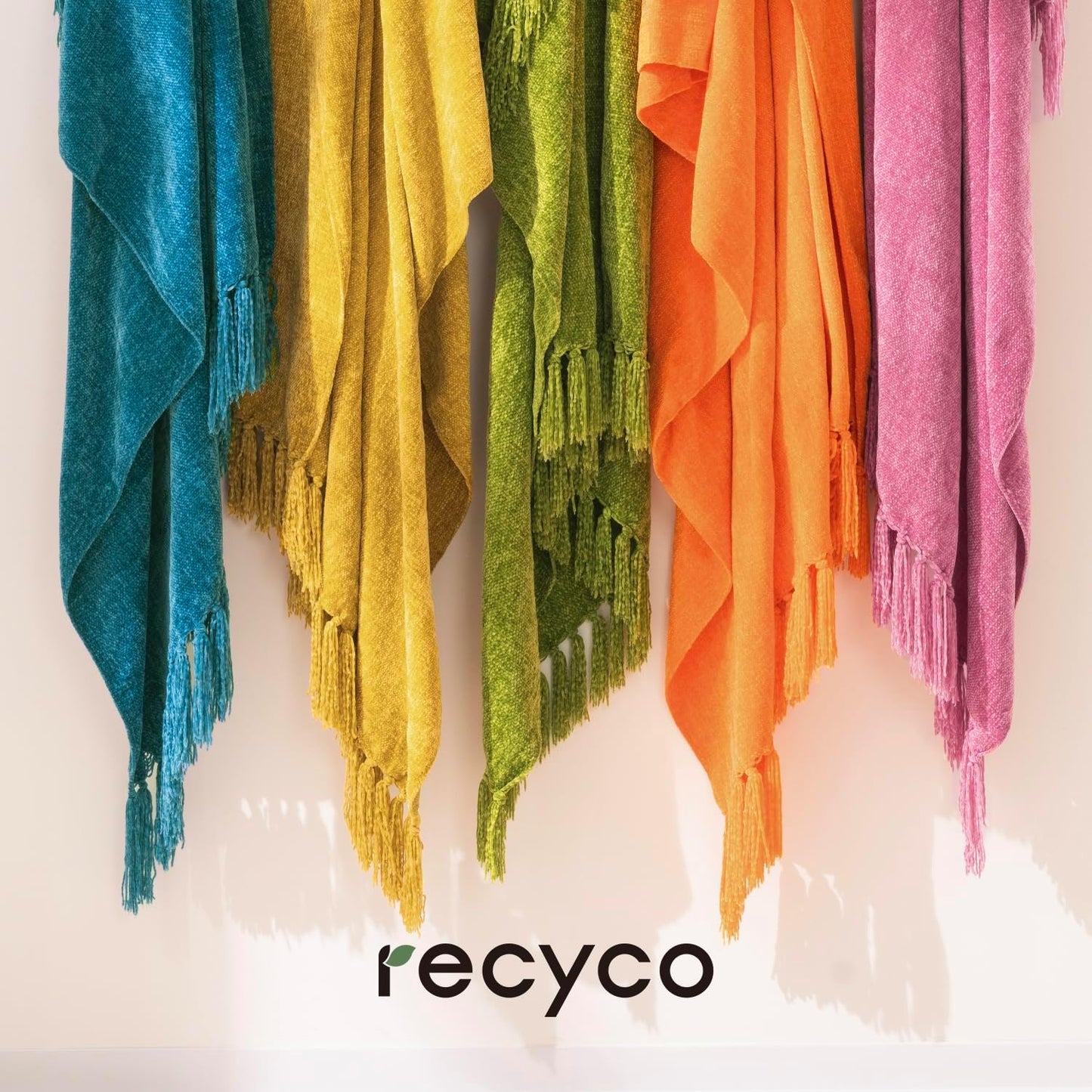RECYCO Throw Blanket Soft Cozy Chenille Throw Blanket with Fringe Tassel for Couch Sofa Chair Bed Living Room Gift (Mustard Yellow, 60'' x 80'')