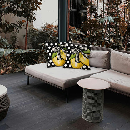 TAJWE Summer Lemon Pillow Covers 18x18 Set of 2 Farmhouse Dots Outdoor Decorative Cushion Cases for Sofa Couch Home Decorations Black