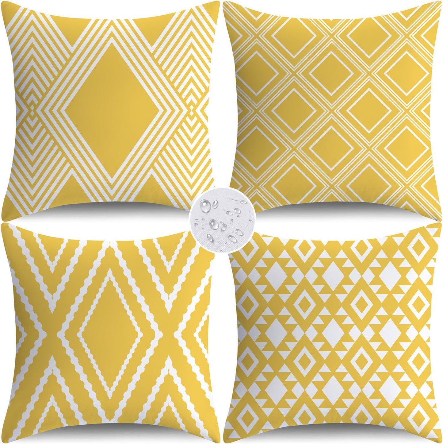 NIGHTWISH Outdoor Waterproof Pillow Covers 18x18 Set of 4 Yellow and White Modern Geometry Decorative Outdoor Throw Pillows Boho Cushion Cases for Patio Furniture Bench Couch Sunbrella