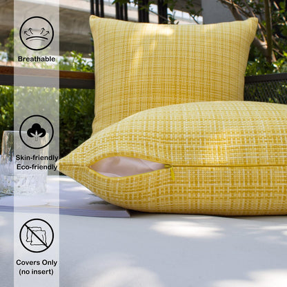Kevin Textile Pack of 2 Decorative Outdoor Waterproof Throw Pillow Covers Stripe Square Pillowcases Modern Cushion Cases for Patio Couch Bench 18 x 18 Inch Yellow