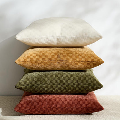 Croker Horse 18x18'' inches Chenille Plaid Throw Pillow Cover – Yellow Textured 3D Geometric Grid Checkered Plaid Pattern, Soft Modern Farmhouse Boho Cushion Case for Sofa Couch Bedroom Living Room