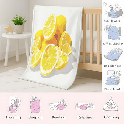 Classic Yellow Fluffy Blanket for Couch Sofa Bed, Oil Painting Lemon Fruit Printed Fleece Warm Throw Blanket, Cozy & Comfy Bedroom Living Room Blankets for All Seasons 90 x 90 Inches