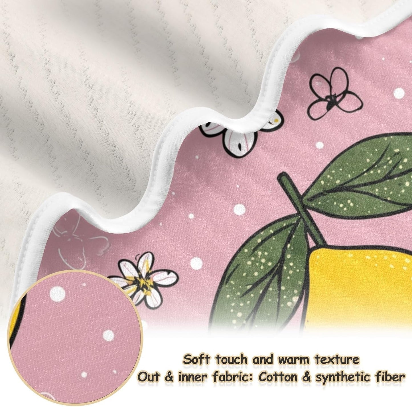 Yellow Lemons and Leaves Baby Blanket Quilt - Soft Lightweight Cotton Baby Blankets for Boys & Girls, 30x40in