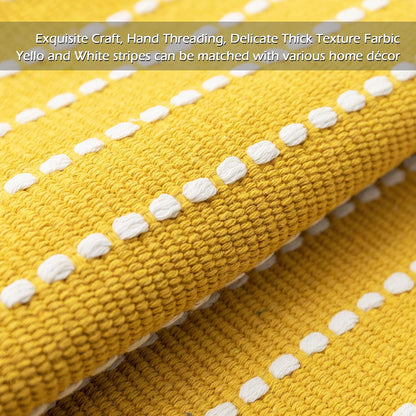LIGICKY Decorative Boho Lumbar Tassel Throw Pillow Covers Rectangle Woven Cotton Cushion Cover Striped Pillowcases for Couch Sofa Bedroom Living Room, Yellow and White 12 x 20 Inch