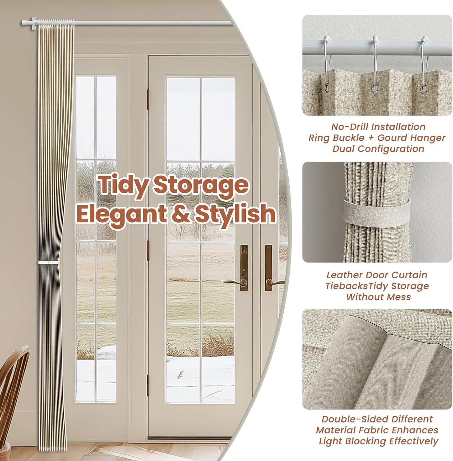 AJAZZ Blackout Accordion Door Curtain 98"x78" Cream Yellow - Magnetic Folding Room Divider, No-Drill Sliding Patio Closet