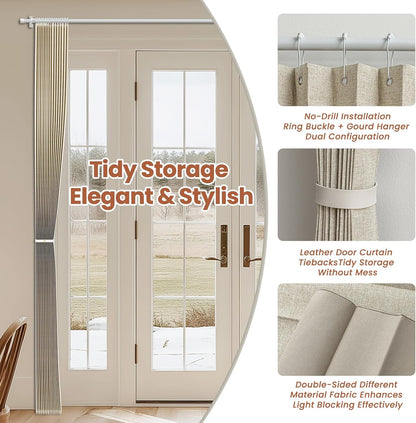 AJAZZ Blackout Accordion Door Curtain 98"x78" Cream Yellow - Magnetic Folding Room Divider, No-Drill Sliding Patio Closet