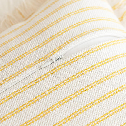 YEENAASY Throw Pillow Covers 18x18 Set of 2 Striped Fringe Pillow Cover Farmhouse Cushion Covers with Tassel Neutral Boho Pillows Decorative Square Pillowcase for Couch Sofa Bed, Yellow