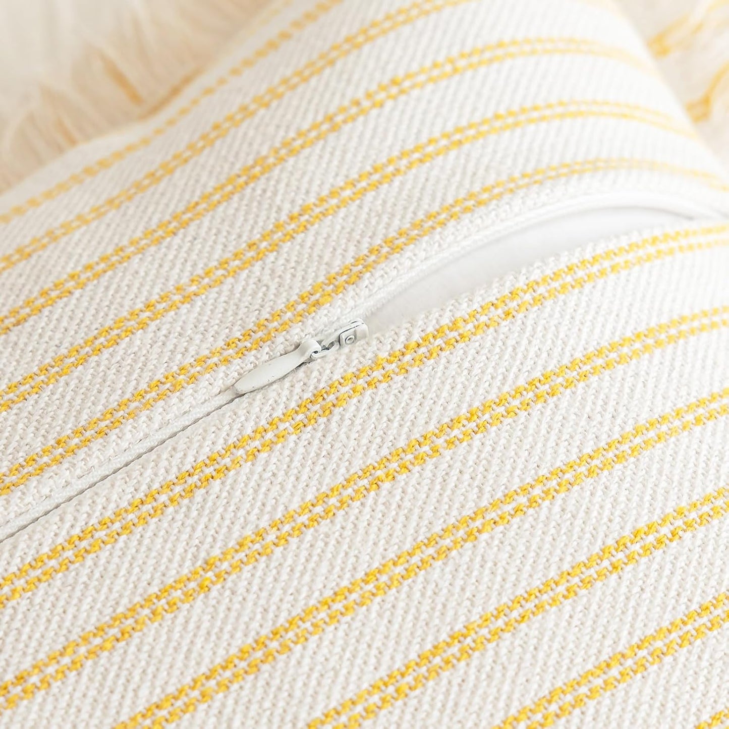 YEENAASY Throw Pillow Covers 20x20 Set of 2 Striped Fringe Pillow Cover Farmhouse Cushion Covers with Tassel Neutral Boho Pillows Decorative Square Pillowcase for Couch Sofa Bed, Yellow