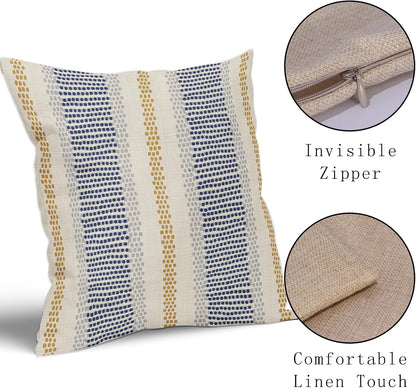 Blue Yellow Pillow Covers 18x18 Set of 2 Gray Grey Dot Print Striped Decorative Throw Pillows Outdoor Boho Rustic Pillowcase Farmhouse Linen Cushion Case Decor for Home Sofa Couch Bed