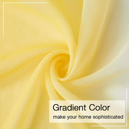 Ombre Faux Linen Sheer Curtains for Bedroom Living Room Rod Pocket, Privacy and Light Filtering, 2 Tone Reversible Gradient Voile Semi Window Curtains, Set of 2 Panels, Yellow, 54 x 84 Inch Length