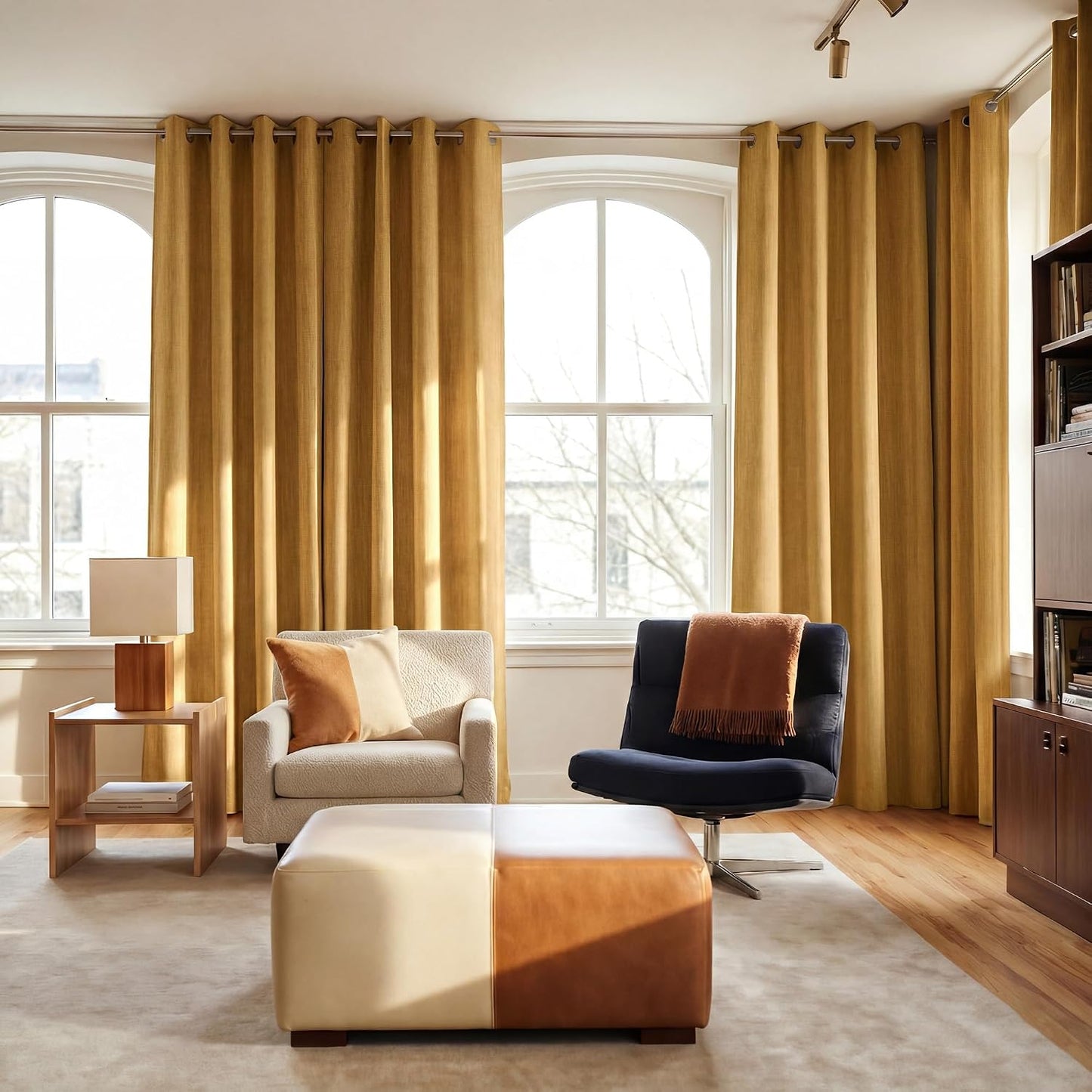 NICETOWN Full Blackout Mustard Yellow 96" Long Curtains for Living Room, 52" W Grommet Farmhouse Drapes Insulated Flax Textured Full Light Blocking Window Draperies for Bedroom, 2 Panels Set