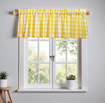 Aiking Home Window Valances - 2-Panels Picnic Checkered Pattern Kitchen Valances with 2.5-inch Rod Pocket for Small Windows, Polyester (56x14 inch, Yellow/White)